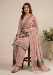 Winter - Riwaj - Velvet Jamawar Patch Work Suit - D#01 - T Pink