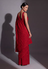 Formals - Fancy Closet - Georgette Embroidered Chiffon Saree - D#01 - Red