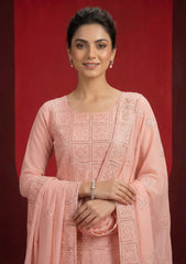 Formals - Riwaj - Fancy Bamber Chiffon - 3 Pcs Suit - CBD#1454 - P Pink