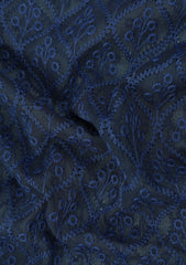 Elite Men Embroidered Selvage Crinkle Chiffon Fabric - N Blue