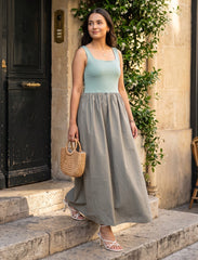 Pret - Moven - Indigo Cotton Blended Jersey Women's Frock - Green & Grey