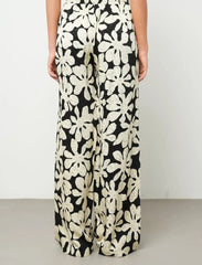 Pret - Moven - Floral Palazzo Satin Trousers - Skin & Black