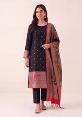 Winter - Fancy Silk Zari Jamawar - 3 Pcs Suit - D#07 - Black