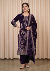 Winter - Riwaj - Fancy Embroidered Velvet Suit - D#653 - D Purple