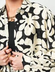 Pret - Moven - Floral Oversize Satin Shirt - Skin & Black