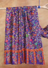 Pashmina Kalamkari Printed Ari Work Scarf D#02 - Purple