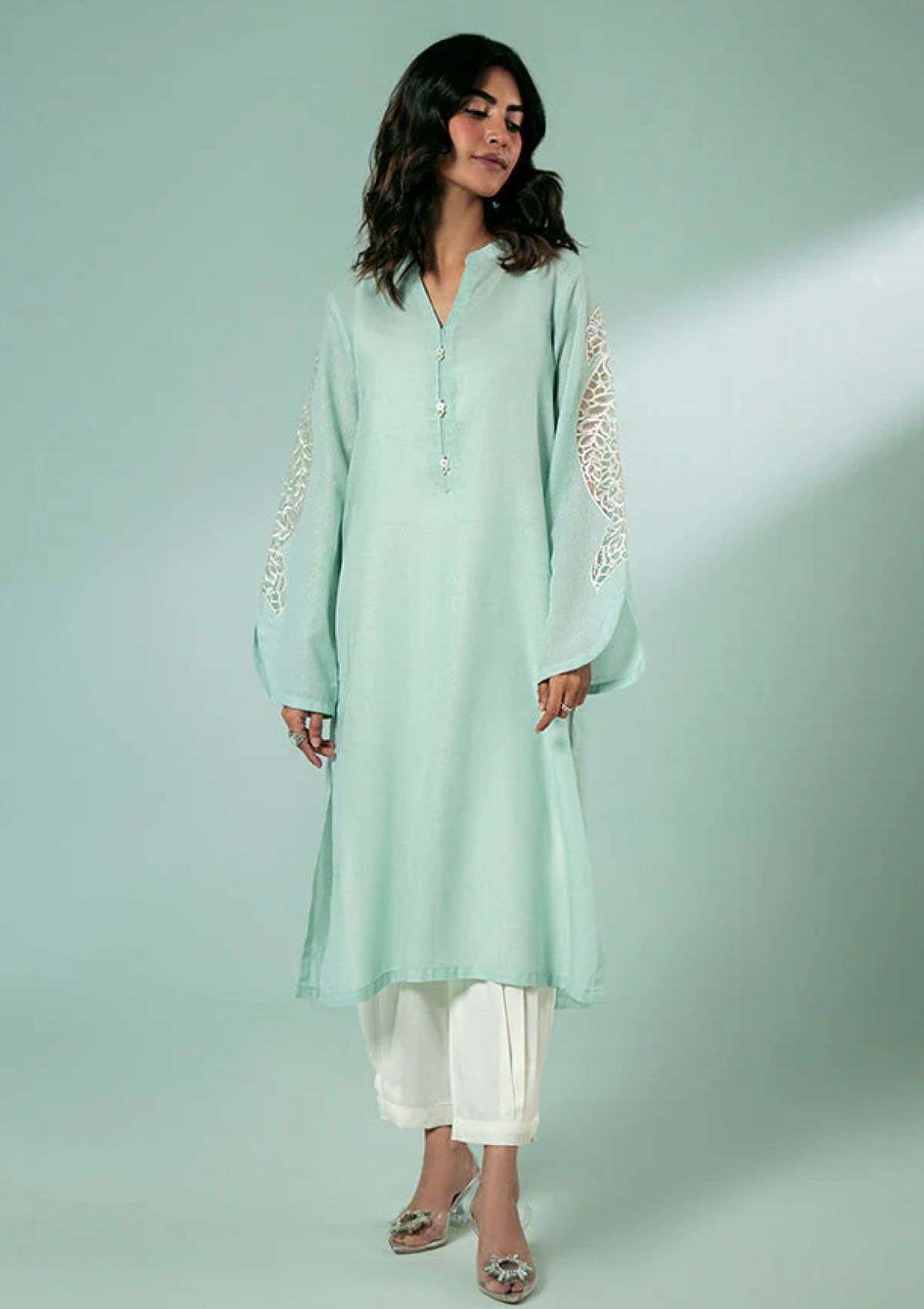 Pret Collection - Fozia Khalid - Basics Vol 3 - Sky Blue Embroidered Kurta