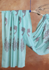 Pashmina Embroidered Jaaldar Scarf D#01 - Ferozi