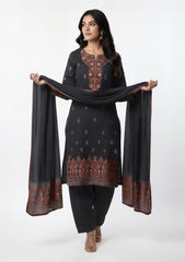 Winter - Riwaj - Pashmina Suit - Kaani Jamawar - Premium 25 - D#44 - Black
