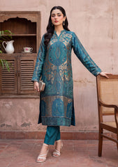Pret - Riwaj - Silk Kani Zari Jamawar Shirt - Ferozi