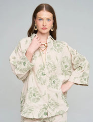 Pret - Moven - Oversize Shirt with Floral Embroidery and Sequin Details - Skin