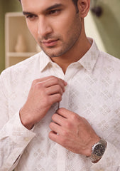 Elite Men China Boski Sequence Embroidered Blue Selvage - Off White