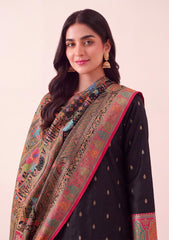 Winter - Fancy Silk Zari Jamawar - 3 Pcs Suit - D#07 - Black