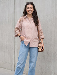 Pret - Moven - Indigo Cotton Linen Women's Shirt - Brown