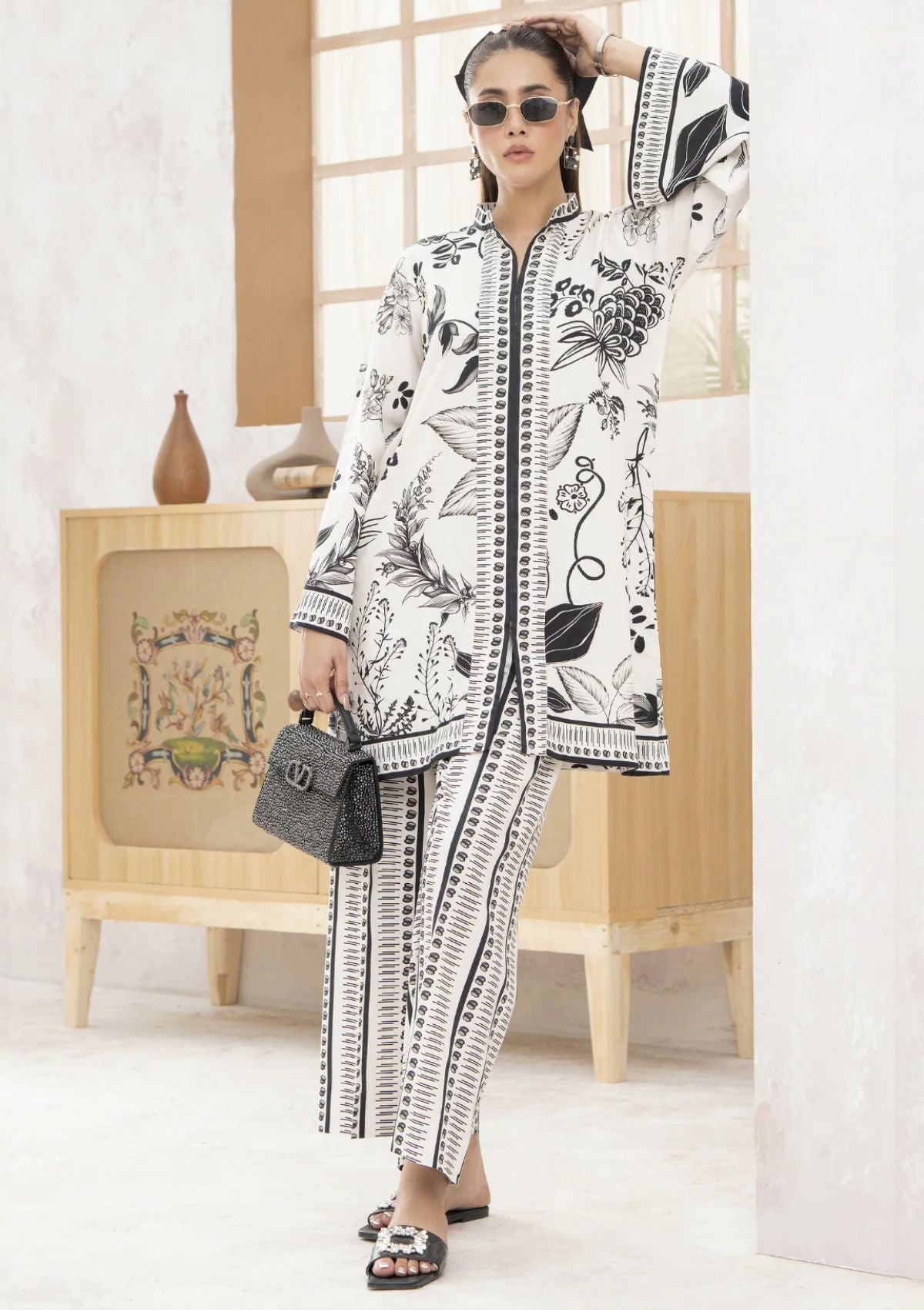 Pret Collection - Mehryam - Pure Comfort Co-Ord's - Monochrome Floral Accents