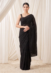 Formals - Fancy Closet - Georgette Embroidered Chiffon Saree - D#01 - Black