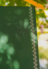 Linen Stone Work Shawl D - 01 - D Green