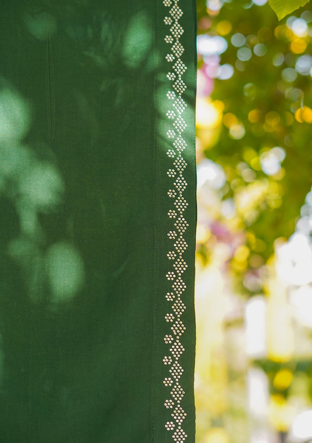 Linen Stone Work Shawl D - 01 - D Green