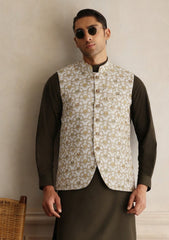 Elite Men China Boski Unstitched Waistcoat Fabric - D#133 - M Golden