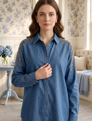 Pret - Moven - Oversize Stone Embellished Shirt - Blue