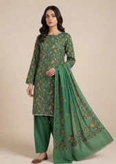 Winter - Riwaj - Printed Cotray Suit - Wool Shawl - D#15 - D Green