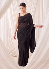 Formals - Fancy Closet - Georgette Embroidered Chiffon Saree - D#01 - Black
