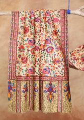 Pashmina Kalamkari Printed Ari Work Scarf D#01 - Golden