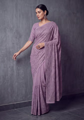 Formals - Fancy Closet - Georgette Embroidered Chiffon Saree - D#01 - Lilac