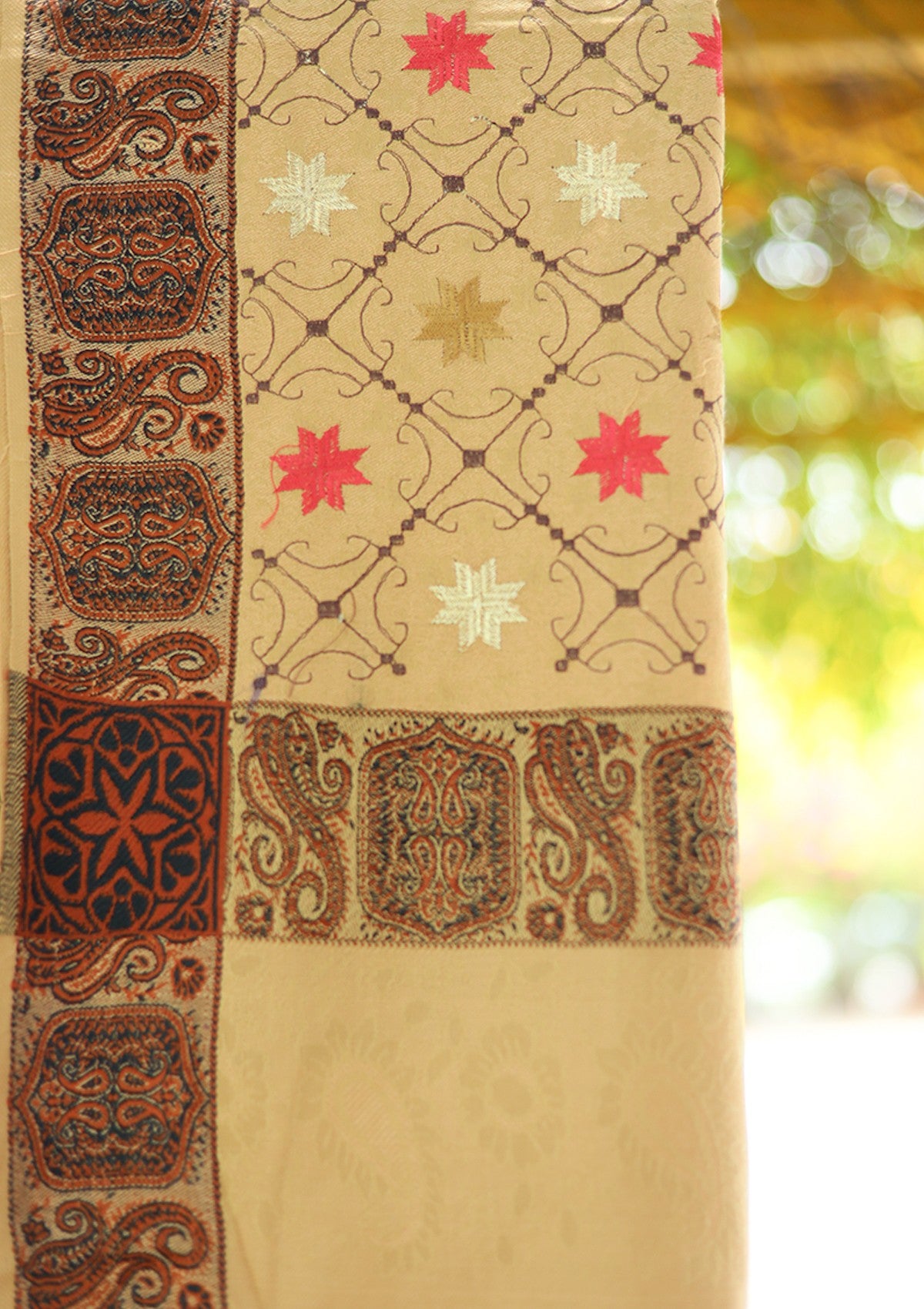 Wool Embroidered Shawl D - 18 - G Brown