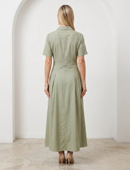 Pret - Moven - Indigo Cotton Linen Women's Frock - Green