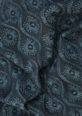 Elite Men Embroidered Selvage Crinkle Chiffon Fabric - Grey