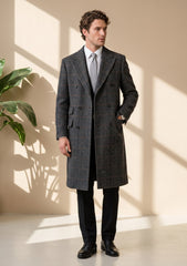 Tweed Selvage Check Woollen Fabric - D Grey