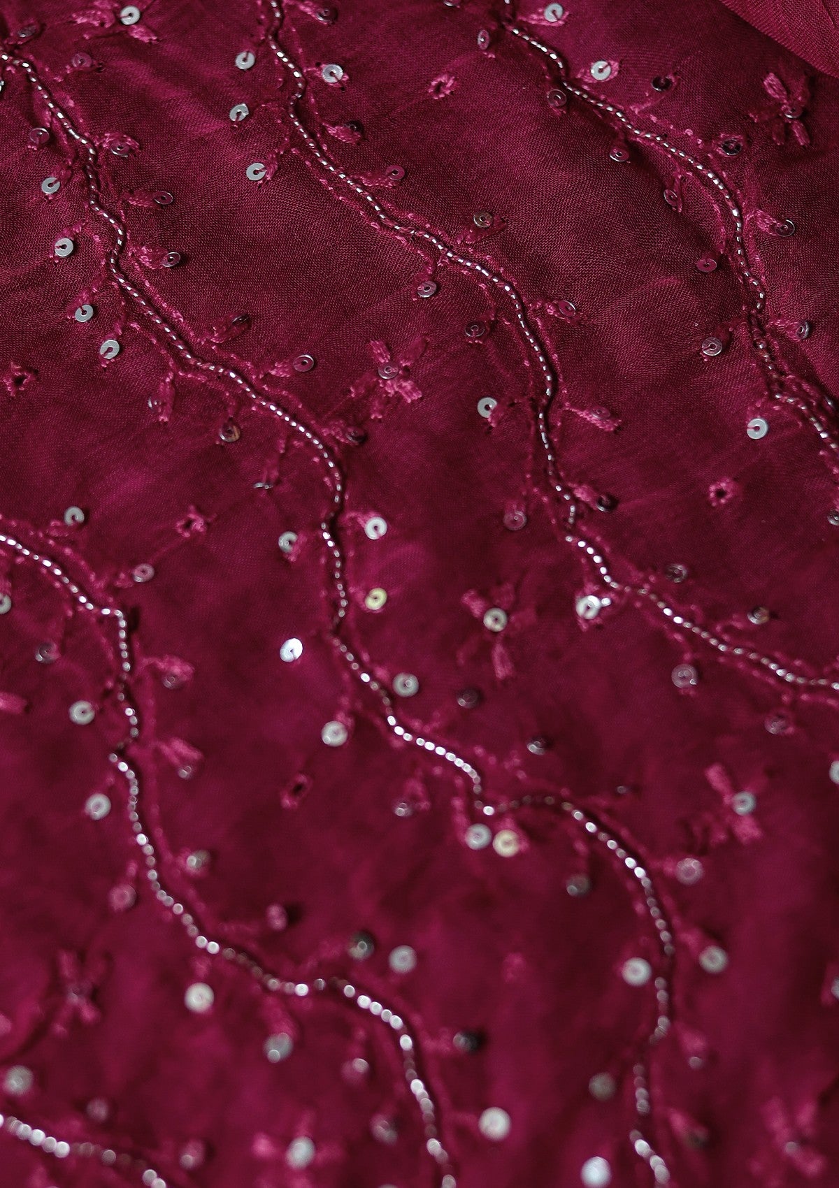 Winter Collection - Riwaj - Bamber Chikankari W/ Sequence Work - Maroon