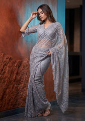 Formals - Chantilly Lace Saree - Grey