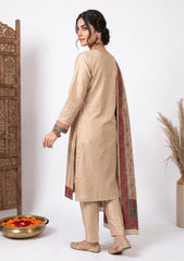 Winter - Fancy Silk Zari Jamawar - 3 Pcs Suit - D#04 - Off White