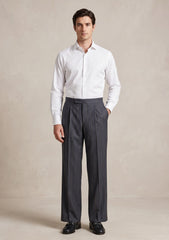 Pasha Max And Fine Super 120's Suiting Stripe Wool Fabric - D Grey