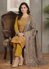 Winter - Riwaj - Pashmina Embroidered Suit - Kaani Shawl - D#12 - Golden