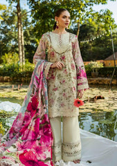 Lawn - Elaf Premium - Print Chikankari 25 - ELK-06B ROSES & WHITES