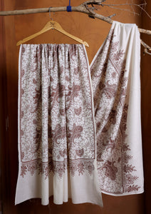 Pashmina Embroidered Jaaldar Shawl D#16 - Off White