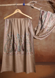 Pashmina Ari Work Jaaldar Scarf D#01 - Brown