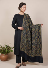 Winter - Riwaj - Pashmina Kashmiri Needle 3 Pcs Suit - D#01 - Black