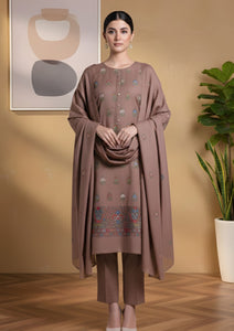 Winter - Riwaj - Pashmina Embroidered Suit - D#10 - Brown