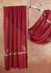 Pashmina Kashmiri Border Scarf D#29 - Maroon 1