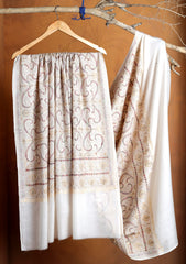 Pashmina Ari Work Jaaldar Shawl D#27 - Off White