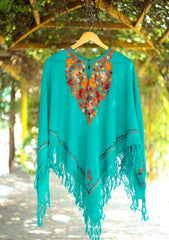 Kashmiri Ari Work Poncho D - 01 - DS Green 1