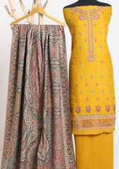 Winter - Riwaj - Pashmina Embroidered Suit - Kaani Shawl - D#12 - Golden
