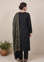 Winter - Riwaj - Pashmina Kashmiri Needle 3 Pcs Suit - D#01 - Black