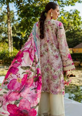 Lawn - Elaf Premium - Print Chikankari 25 - ELK-06B ROSES & WHITES