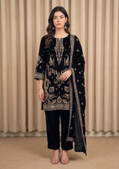 Winter - Riwaj - Fancy Embroidered Velvet Suit - D#653 - Black