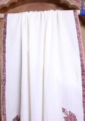 Pashmina Kashmiri Border Scarf D#28 - Off White